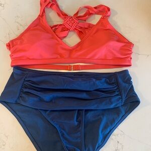 Vibrant Coral and Navy Bikini Set